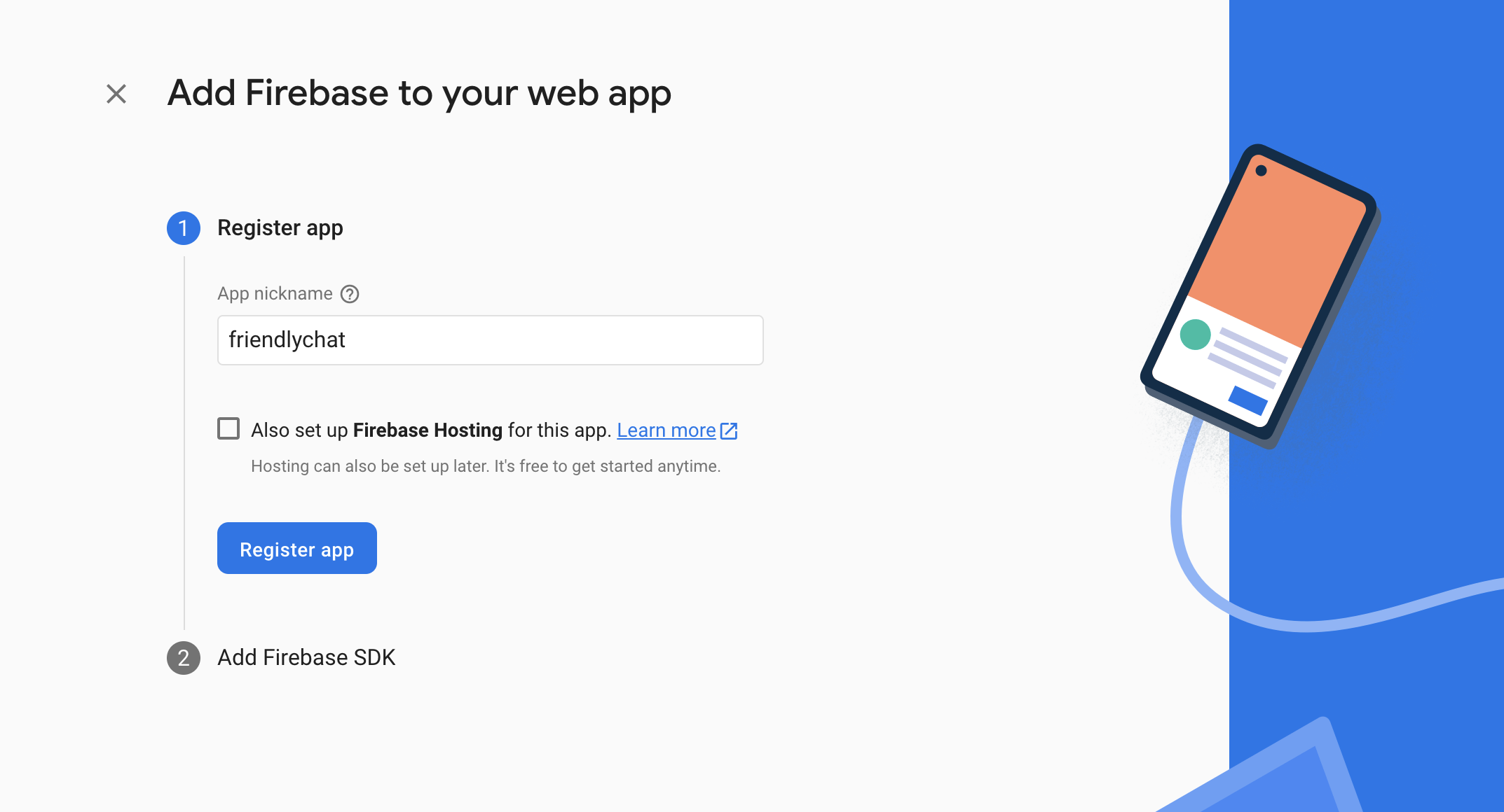 Captura de tela do registro do aplicativo da web