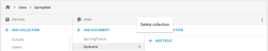 Click Delete collection from the menu in the documents column
