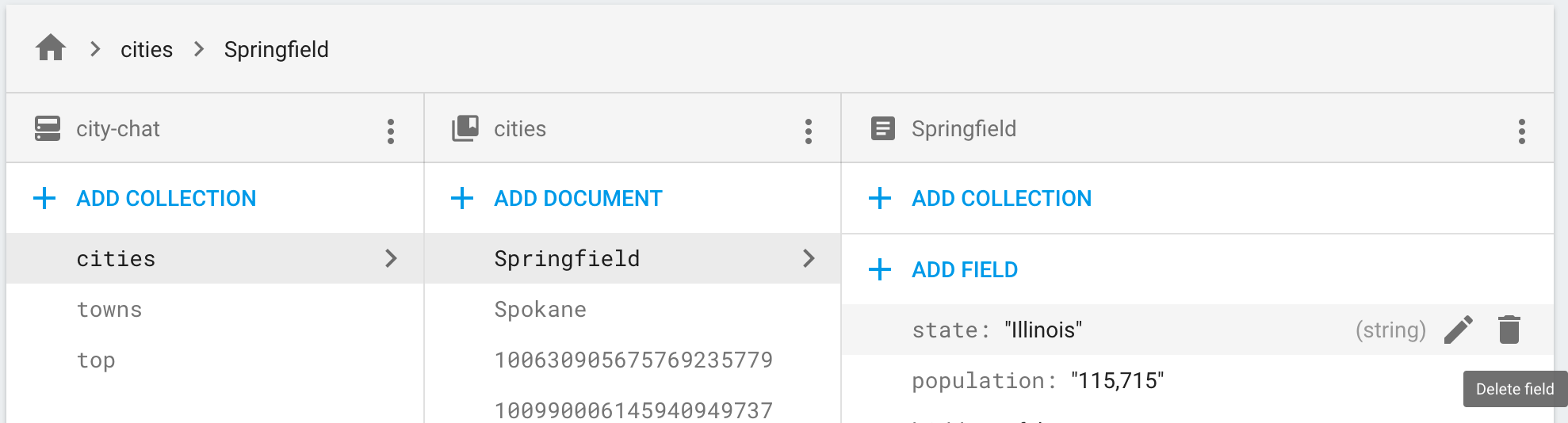 Cliquez sur l'icône de suppression pour supprimer un champ d'un document.