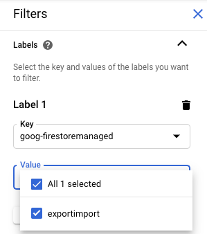 از منوی فیلترها به برچسب goog-firestoremanaged دسترسی پیدا کنید.