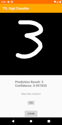 Captura de pantalla de la app de clasificación de dígitos