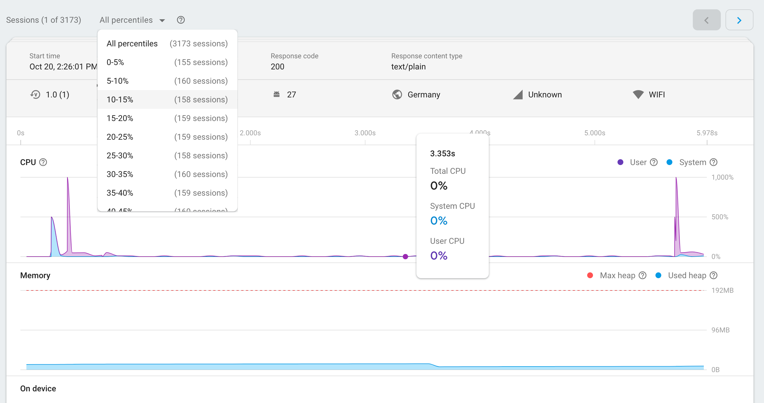 an image of the Firebase Performance Monitoring sessions page