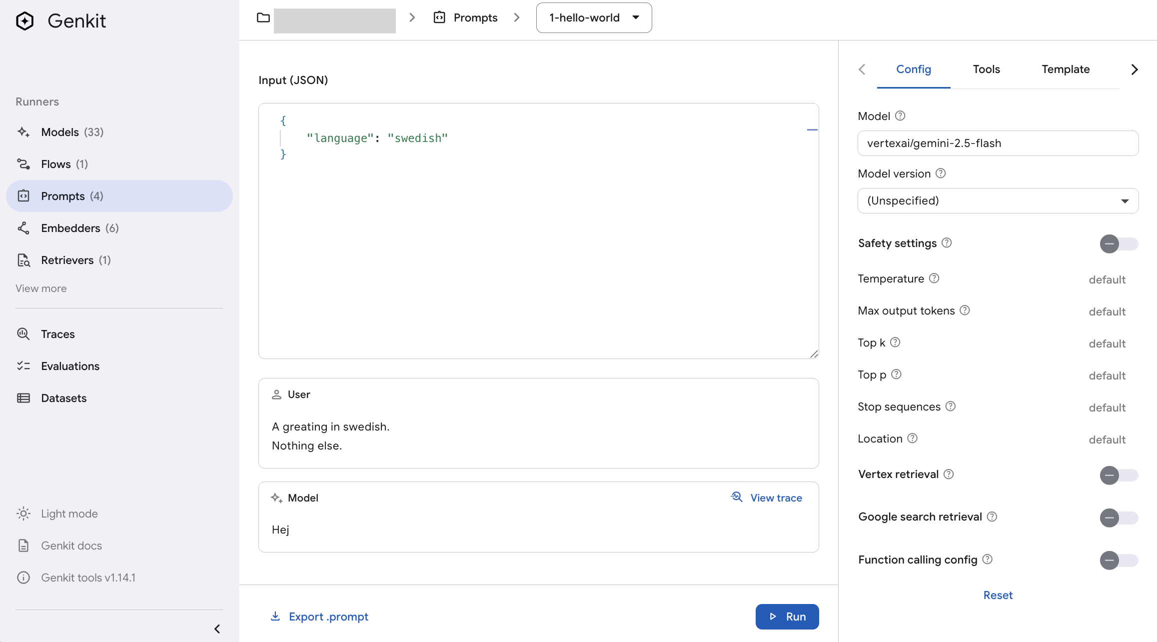 Using Dotprompt to generate a greeting in Swedish