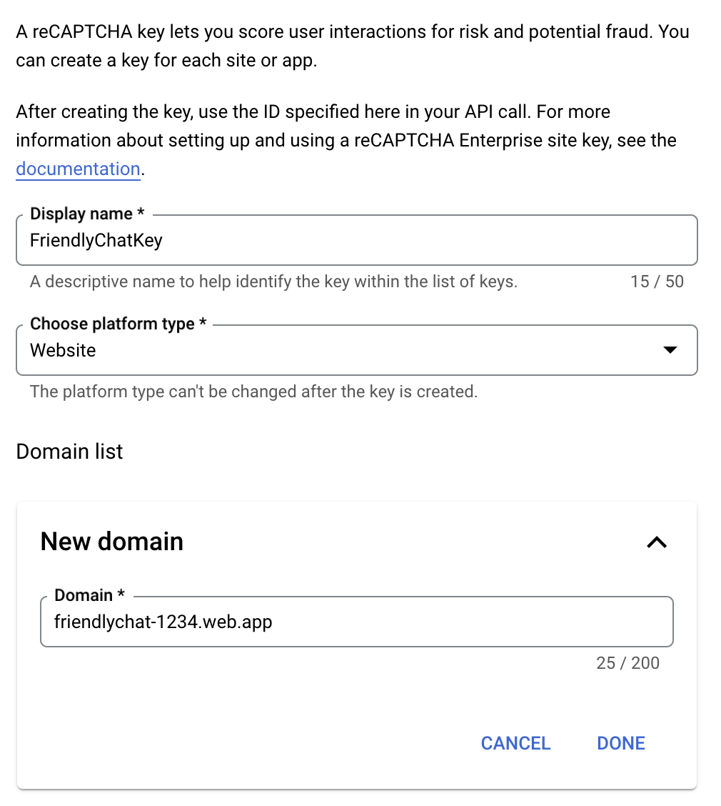 reCAPTCHA صفحه کلید ایجاد کنید