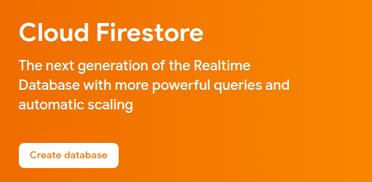 Кнопка создания базы данных Cloud Firestore