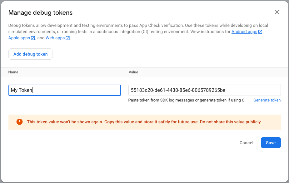 Un ejemplo de cómo completar el token de depuración con un alias