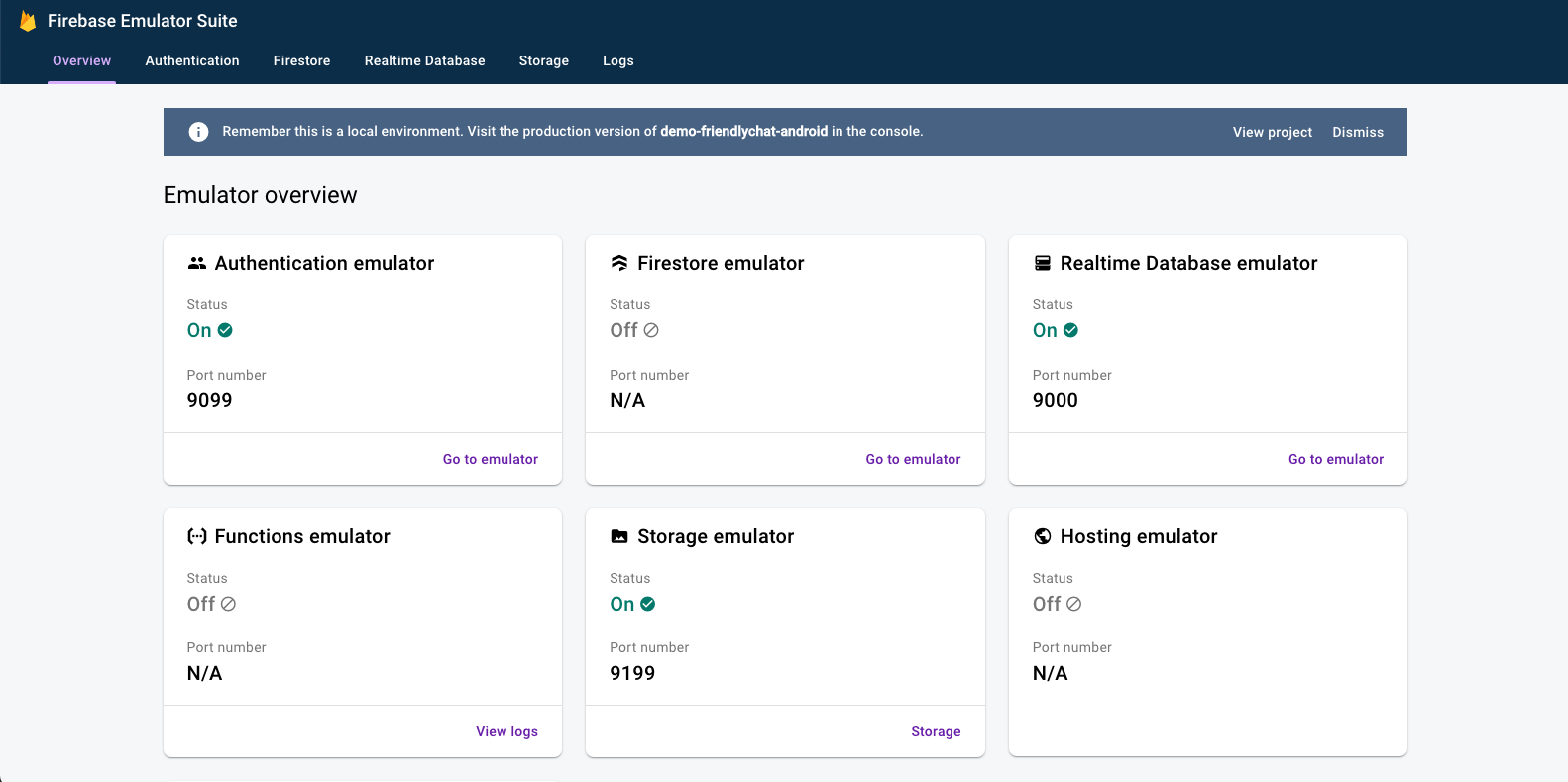Главная страница пользовательского интерфейса Emulator Suite