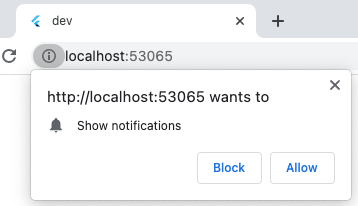 A cropped screenshot of a Chrome tab with a popup asking for "Show notification" permissions, which the user can allow or block