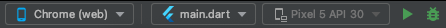 A cropped screenshot of Android Studio toolbar with the target selector and the Run button