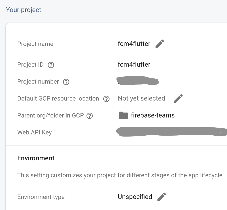 لقطة شاشة تم اقتصاصها من Firebase Console لتسليط الضوء على معرف المشروع