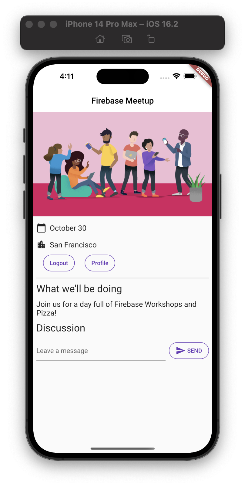 Der Startbildschirm der App auf iOS mit Chat-Integration