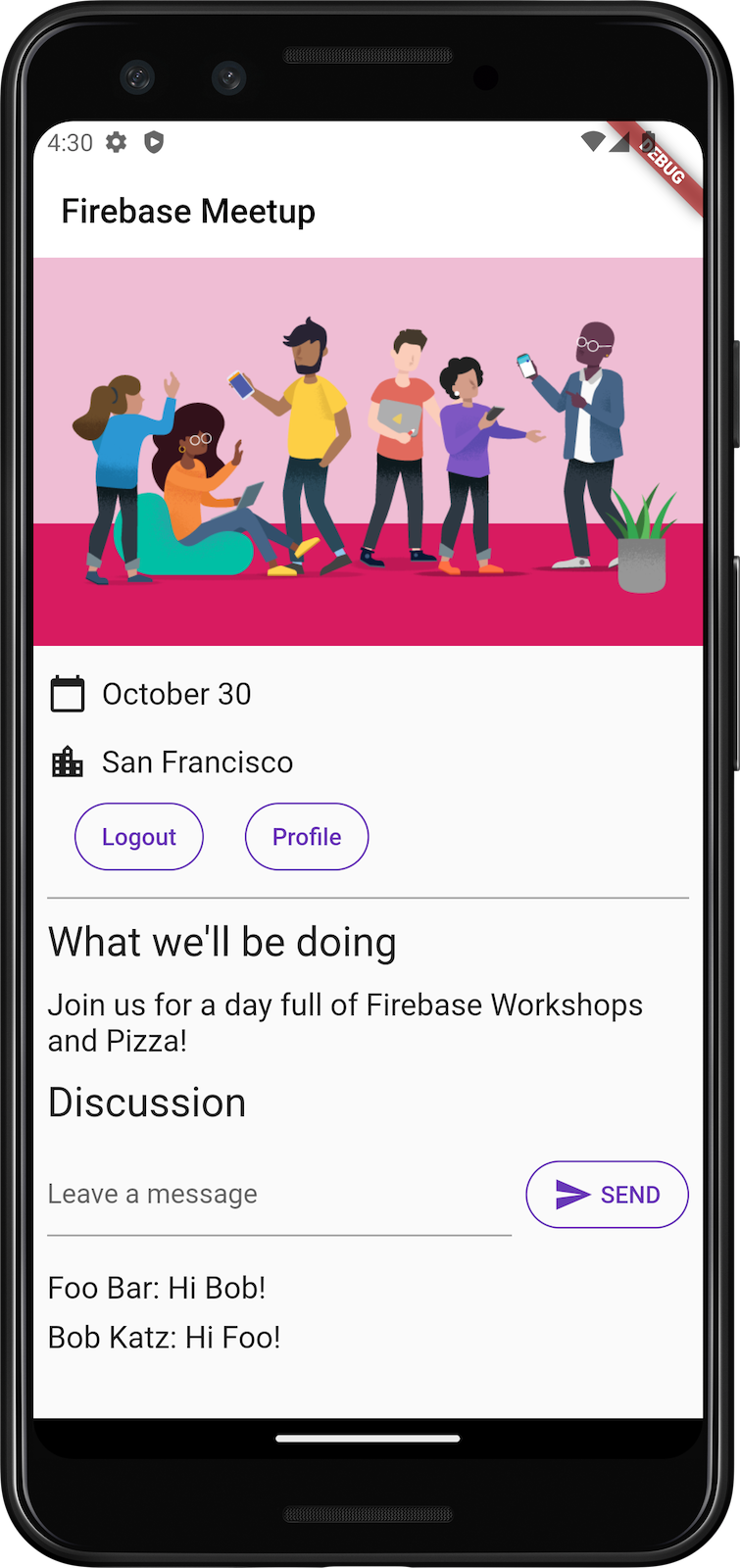 Android 裝置上整合即時通訊功能的應用程式主畫面