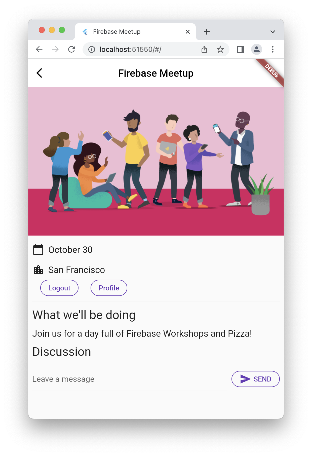Der Startbildschirm der App im Web mit Chat-Integration
