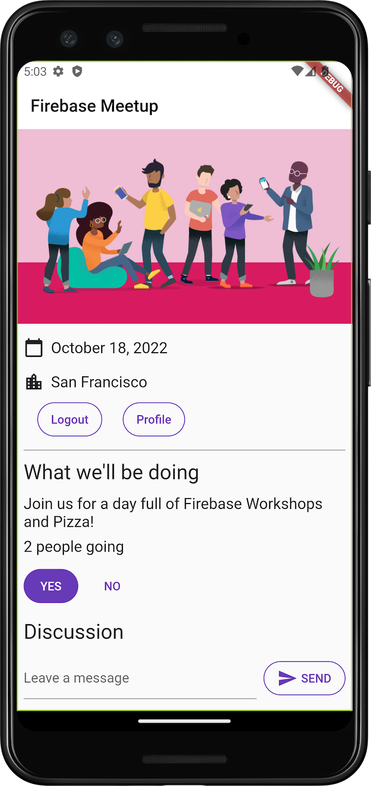A tela inicial do aplicativo no Android