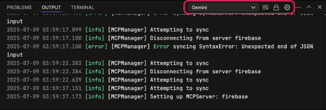 MCPManager من سجلات Gemini