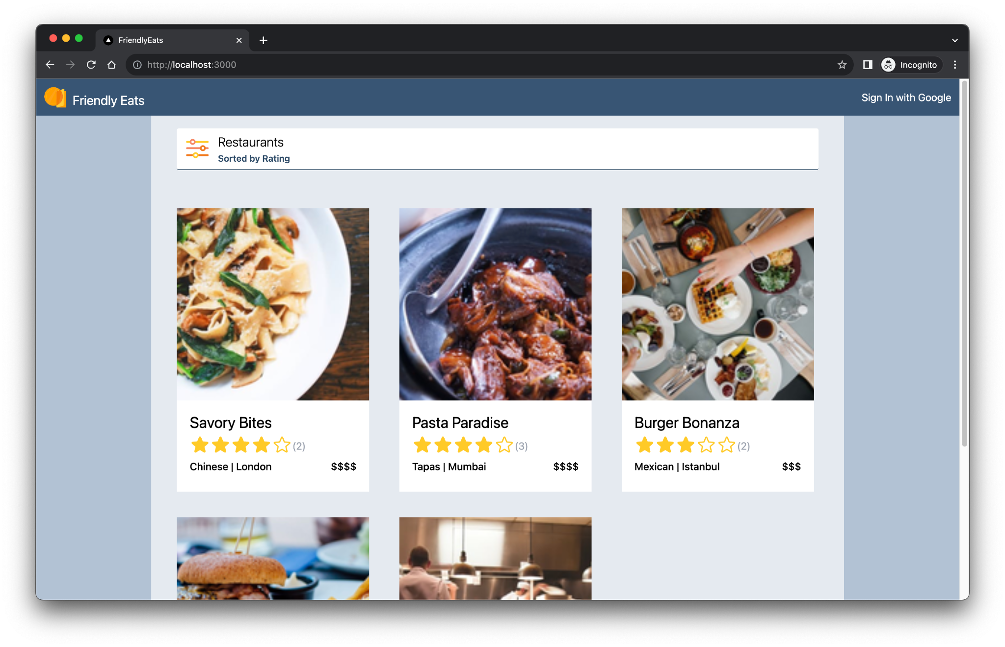 Friendly Eats web app