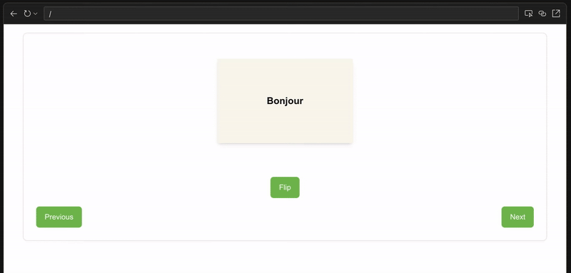 GIF animado de tarjetas de memoria flash que cambian entre francés y inglés