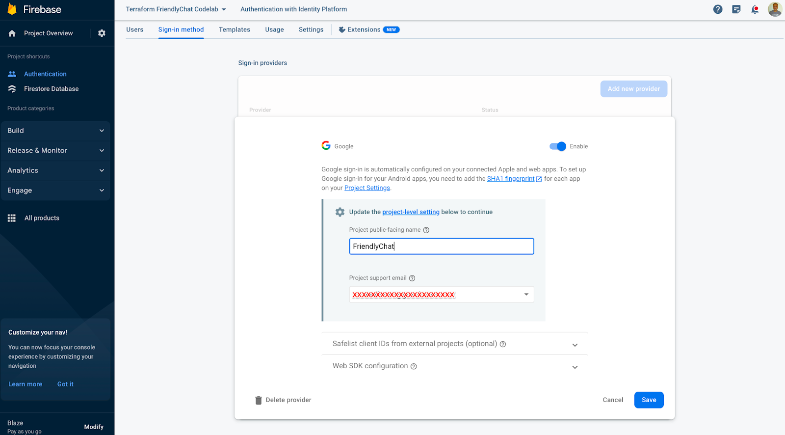Configuring Firebase Auth on the Firebase console