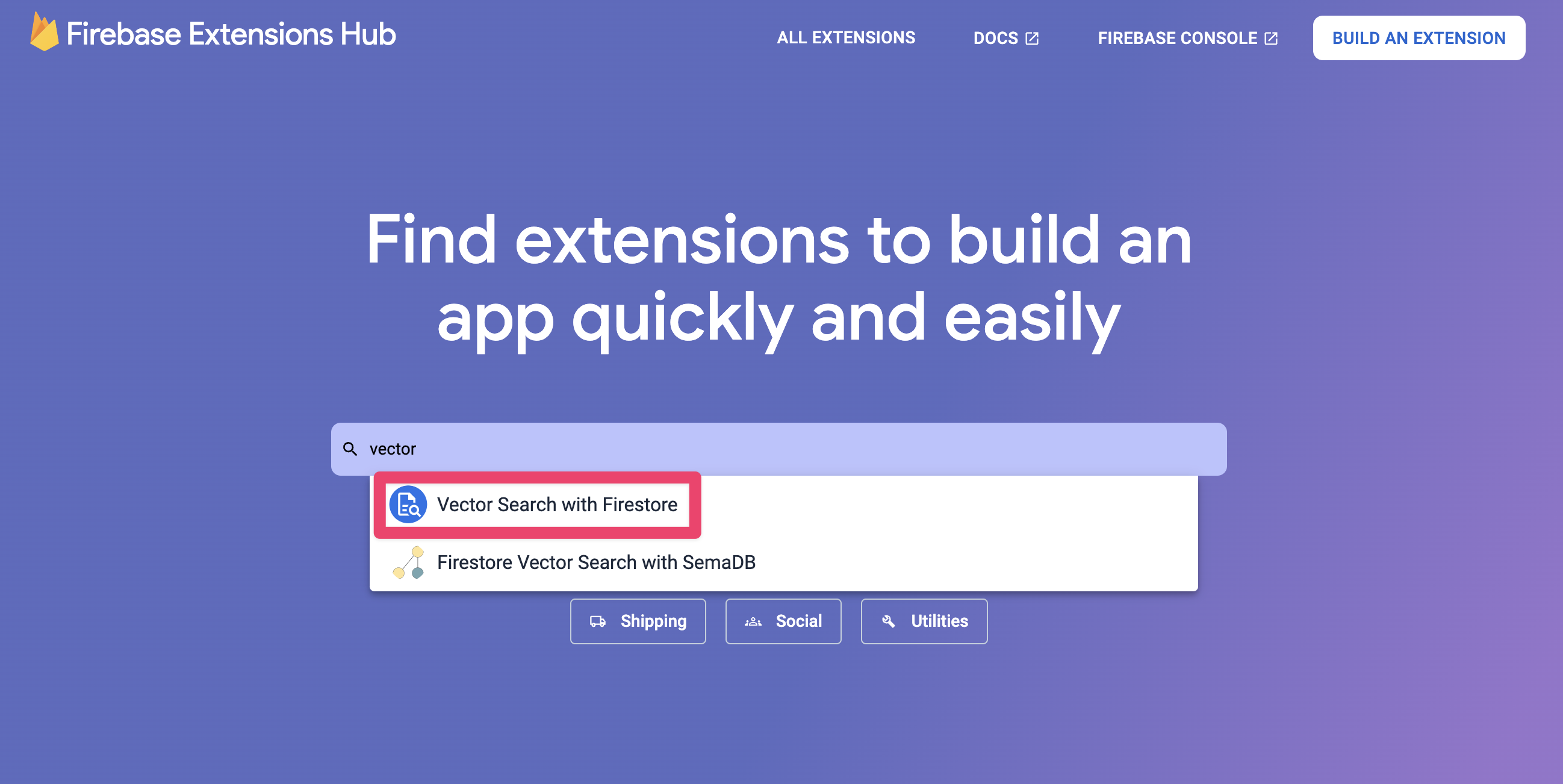 Firebase Extensios Hub 着陆页