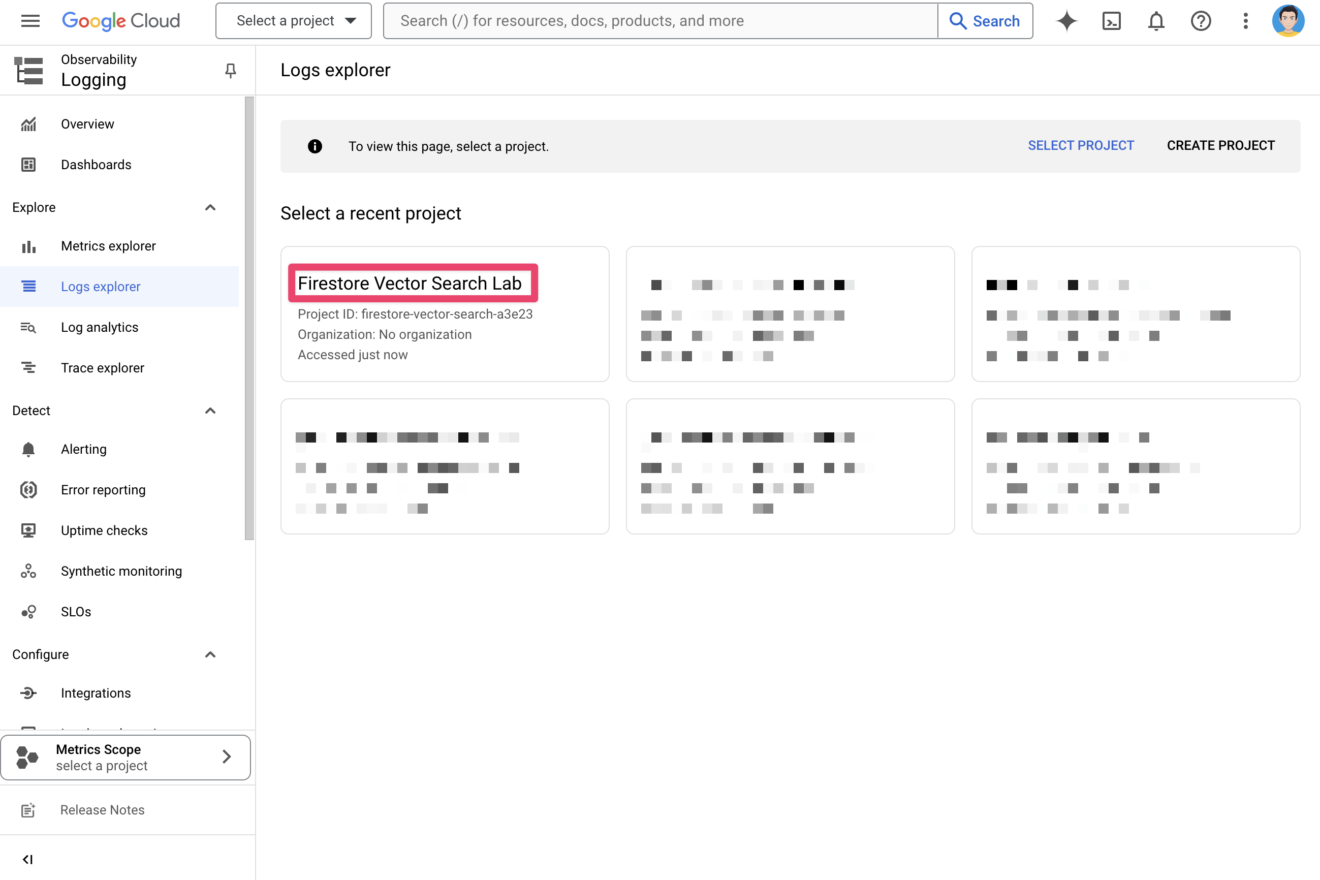 Selecting the correct project