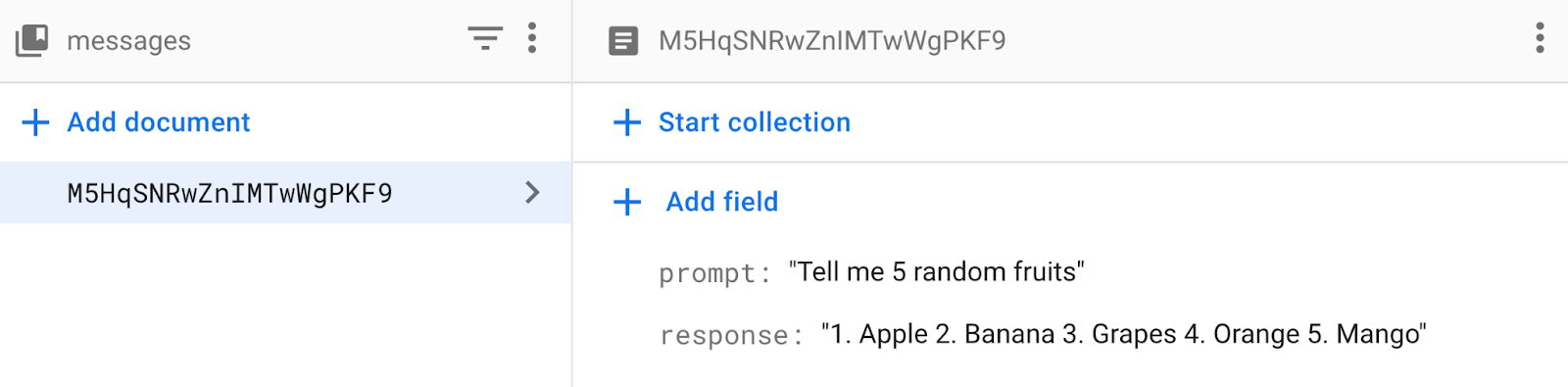 Câu trả lời của mô hình ngôn ngữ trong tài liệu Firestore