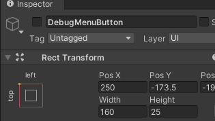 The Unity editor Inspector tab The Inspector tab for DebugMenuButton\nwith checkbox