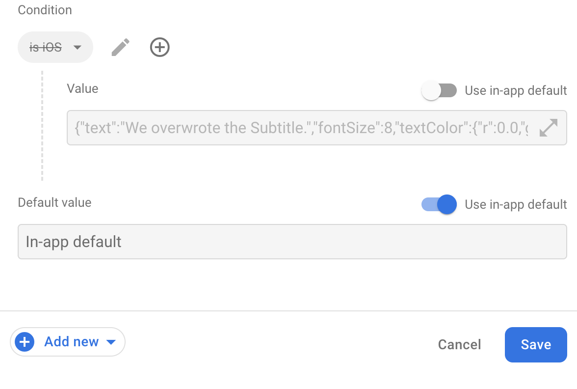 Remote Config parameter editor Deleting a condition from the Remote\nConfig parameter editor