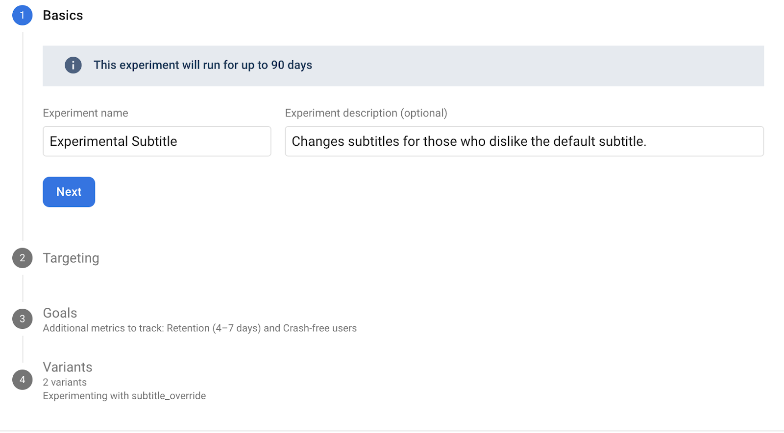 Experiment name and description section Experiment name and description\nsection