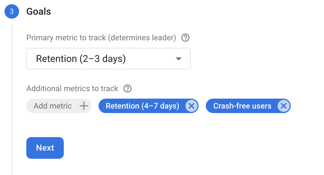 Goals A/B Testing Goals section