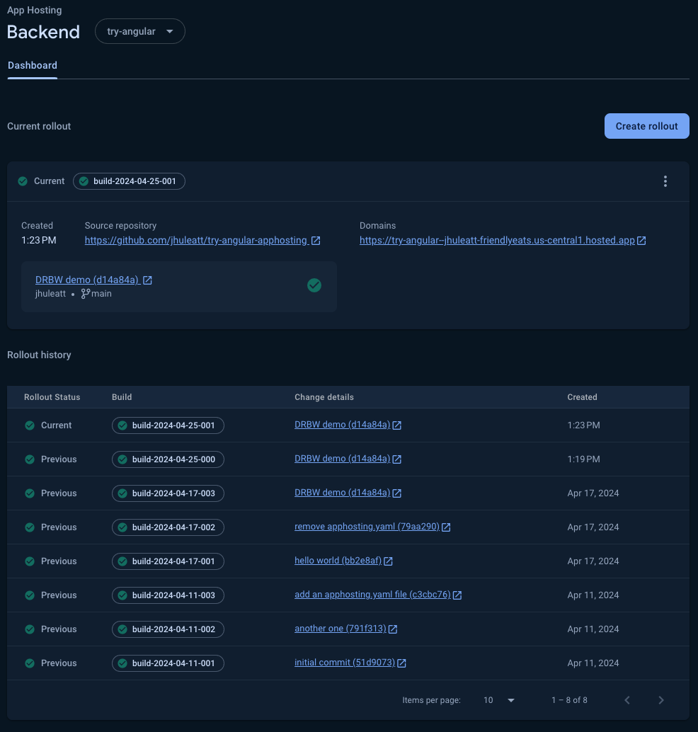 Screenshot della visualizzazione delle implementazioni della console