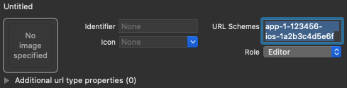 Screenshot der Benutzeroberfläche von Xcode zum Einrichten eines benutzerdefinierten URL-Schemas
