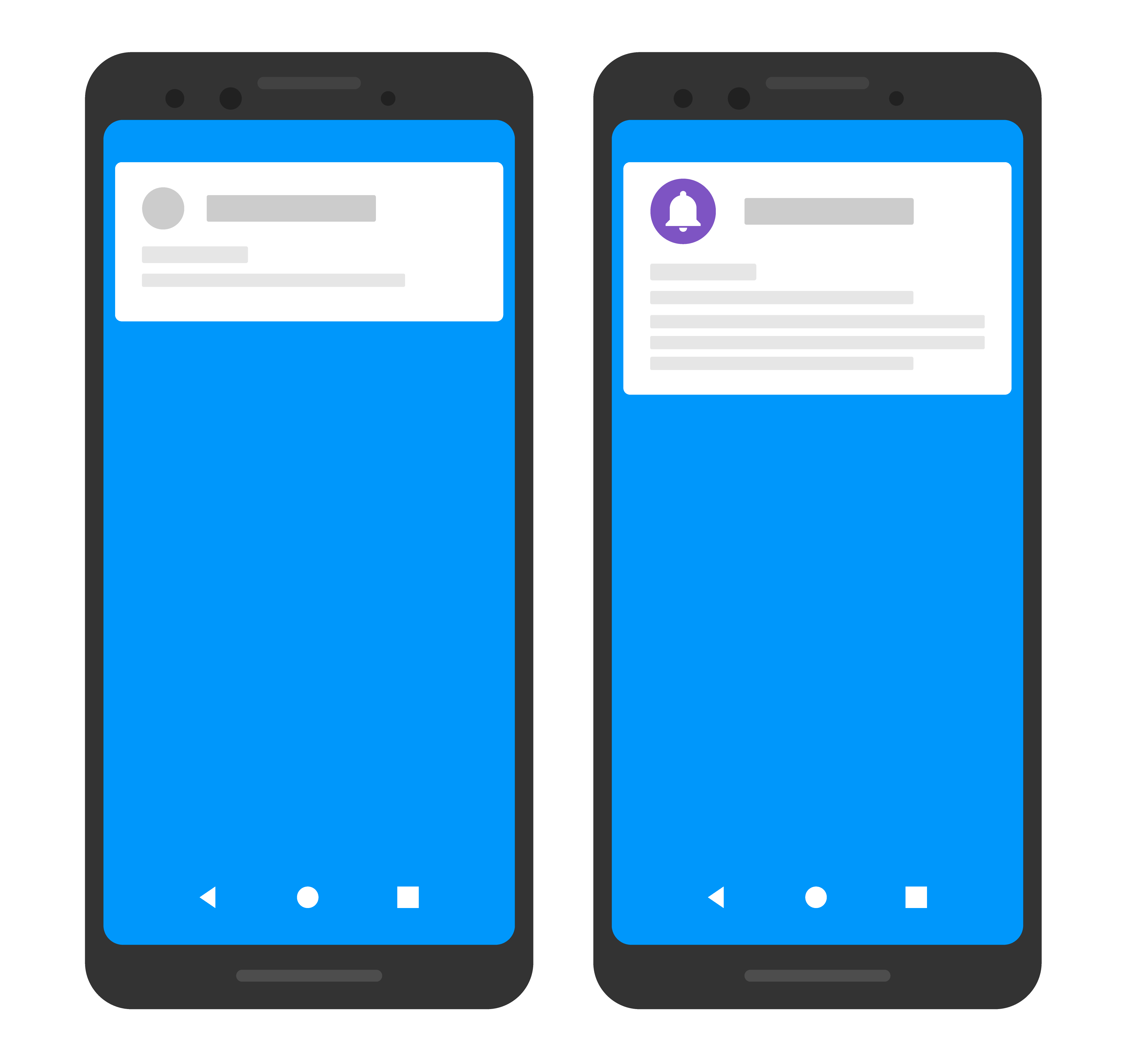 Gambar sederhana dari dua perangkat, dengan satu menampilkan ikon dan warna khusus