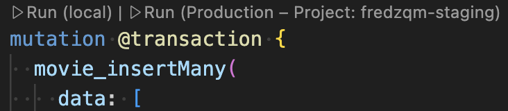 Botón Ejecutar de CodeLens para Firebase Data Connect