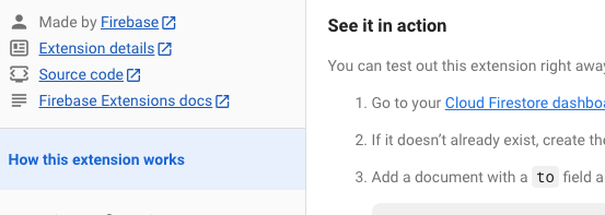 Image du contenu post-installation dans la console Firebase