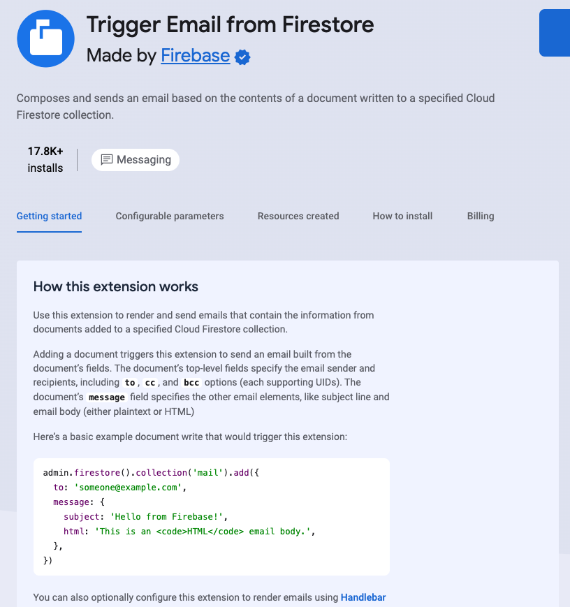 Firebase コンソールのプリインストール コンテンツの拡大画像