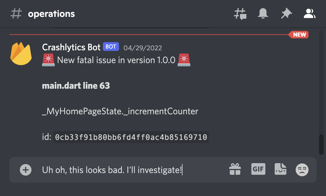 ডিসকর্ডে ক্র্যাশ নোটিফিকেশনের উদাহরণ