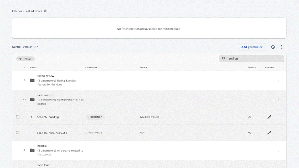 تصویر متحرک که از طریق مراحل رابط کاربری گرافیکی کنسول Firebase برای پیکربندی موجودیت‌های پیچیده با JSON حرکت می‌کند