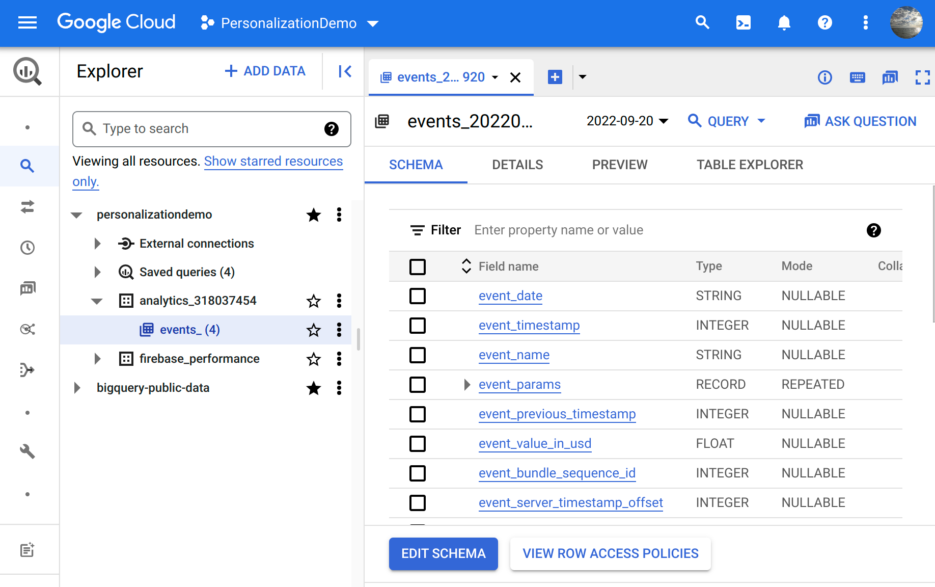 Acessar eventos de personalização no console do Cloud