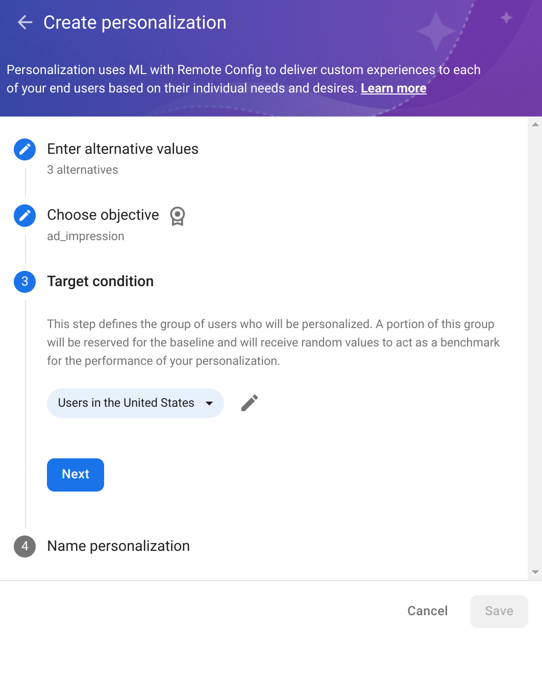 Выберите целевое условие Choose a target condition
