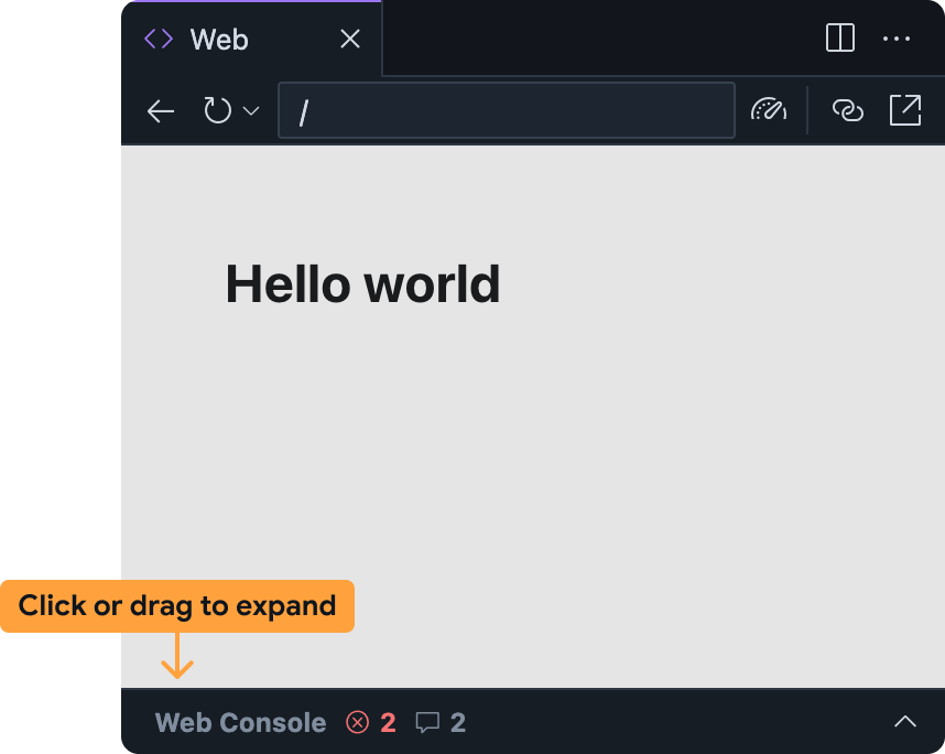 Barra della console ridotta nell&#39;anteprima web di Firebase Studio