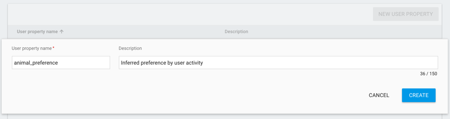 Configurazione della proprietà utente di Analytics.