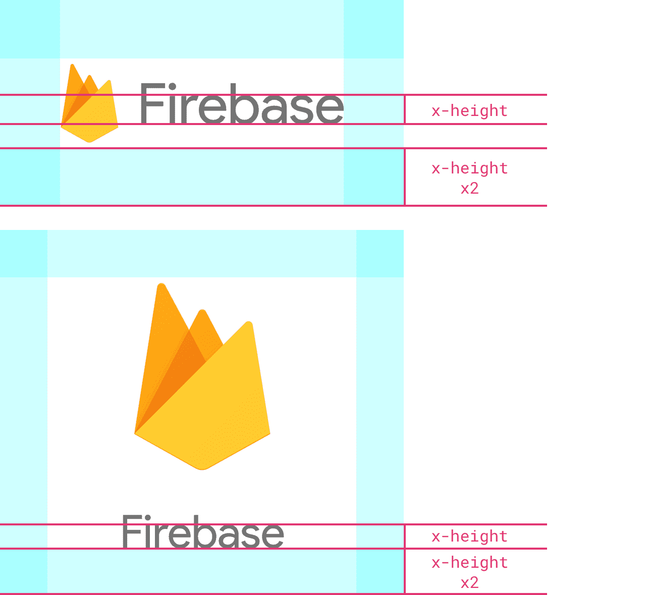 Exemplos de logotipo do Firebase com pelo menos o dobro da altura do logotipo