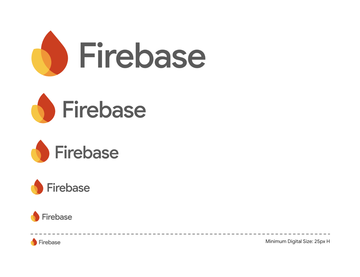 Ejemplos del logotipo de Firebase con al menos el doble de altura que el logotipo
