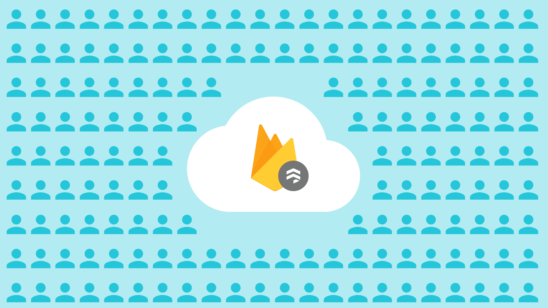Illustration of firebase firestore logo and audience members