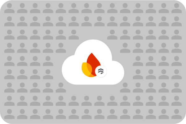 Ilustração do logotipo do Firebase Firestore e de membros do público