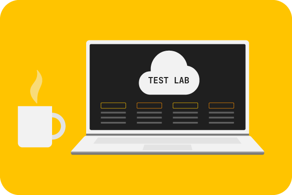 Laptop yang menampilkan Test Lab pada layarnya