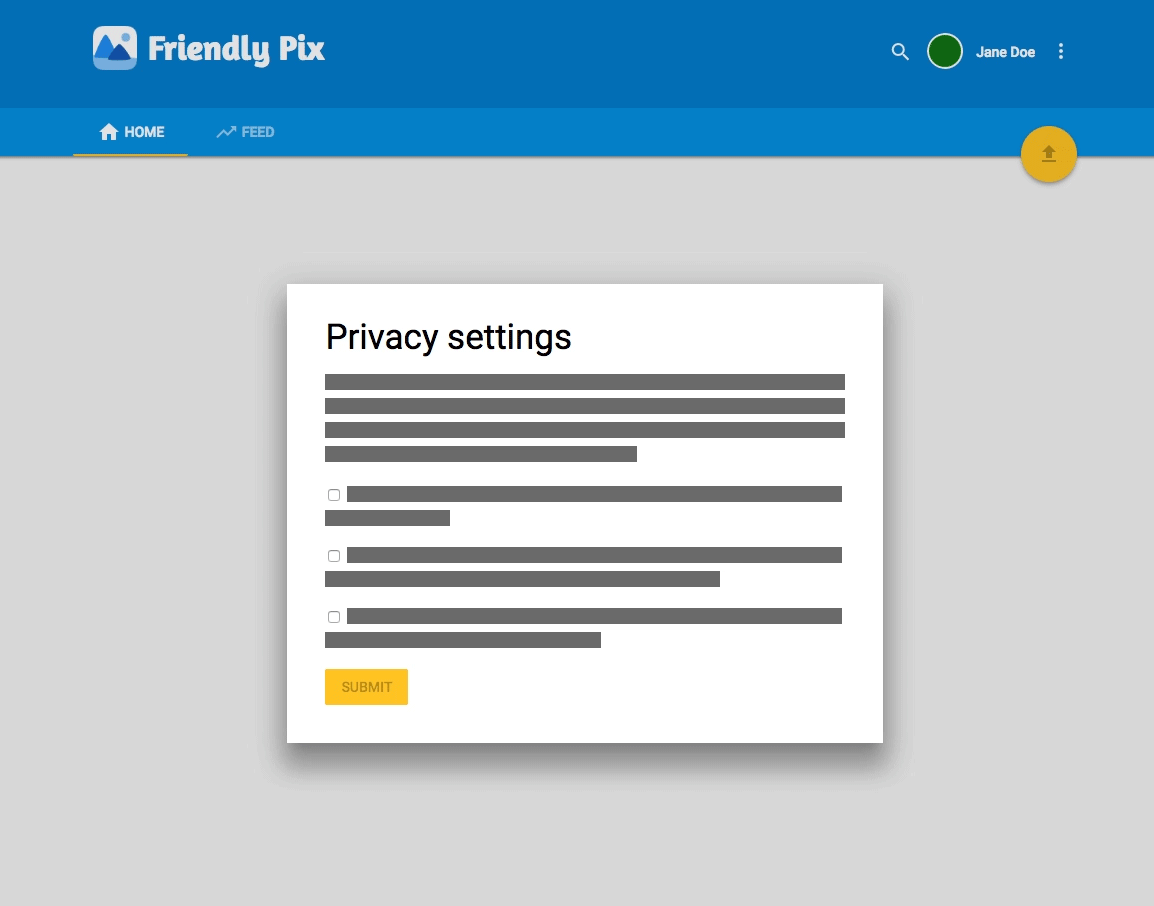 ユーザーがプライバシー ポリシーに同意するまで [Submit] ボタンは無効になっています